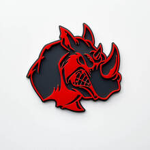3D Rhino Angry Logo Badge - Aangepast spatbordembleem voor auto's, vrachtwagens en SUV's rood versus grijs
 4