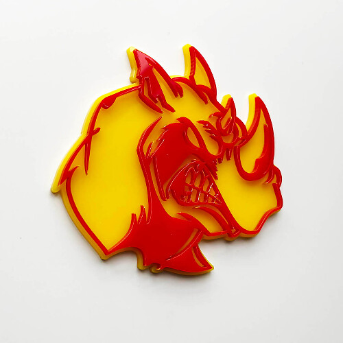 3D Rhino Angry Logo Badge - Aangepast spatbordembleem voor auto's, vrachtwagens en SUV's rood versus geel
