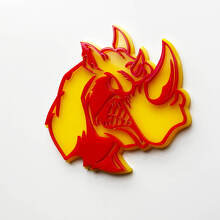 3D Rhino Angry Logo Badge - Aangepast spatbordembleem voor auto's, vrachtwagens en SUV's rood versus geel
 2