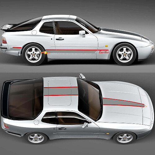 Porsche 944 Turbo Stripes Sides Hood Roof Kit - Aangepaste vinylstickerafbeeldingen
