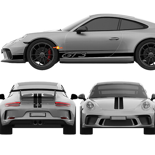 Porsche 911 GT3 strepen zijkanten Hood Trunk Kit - aangepaste vinyl sticker graphics

