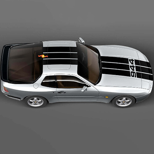 Triple Strepen Motorkap en Dak Vinyl Sticker Set voor Porsche 944 Turbo