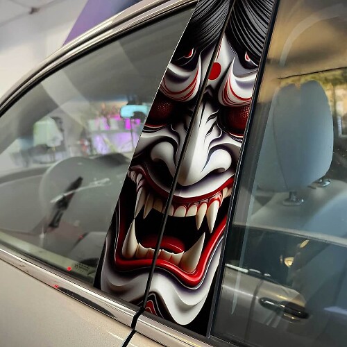 Japanse Demon Mask Hannya Pilaar Deuren Auto Sticker Wrap Op Maat Gemaakte Vinyl Graphics voor Voertuig Styling 2
