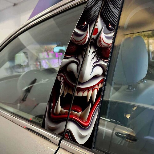 Japanse Demonenmasker Hannya Wrap Zuil Deuren Vinyl Decal Sticker