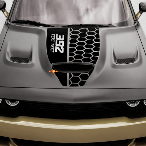 392 Scat Pack Style TEXT TEXT Honeycomb Center Stripe — Vinylsticker (motorkap) voor Dodge Challenger