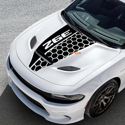 392 Scat Pack Hemi Style Offset Honeycomb Stripe — Vinylsticker (motorkap) voor Dodge Challenger