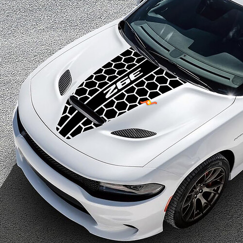 392 Hemi Style Center Honeycomb Stripe — Vinylsticker (motorkap) voor Dodge Challenger