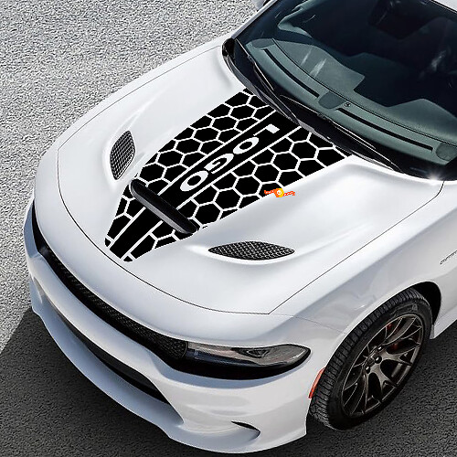 Aanpasbare honingraatstijl motorkapstrepen vinylsticker voor Dodge Challenger of Charger