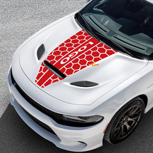Aanpasbare honingraatstijl motorkapstrepen vinylsticker voor Dodge Challenger of Charger_3