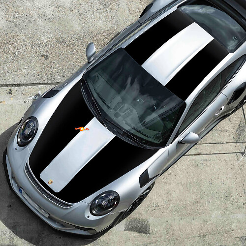 Dubbele brede racestrepen motorkap dak vinyl decal sticker voor Porsche 911