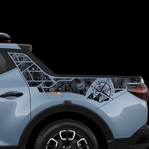 2x Hyundai Santa Cruz topografische kaarteditie nachtzijde achterstijl vinylstickers sticker
