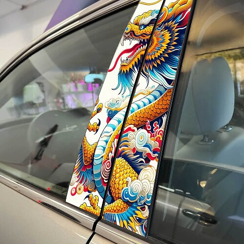 Japanse draakstijl pilaar deur vinylsticker