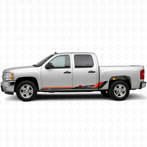 Retro Mountain Wave Deur- en Sierlijst Vinyl Strepen voor Chevrolet Silverado 1500 GMT900 2007-2013_1