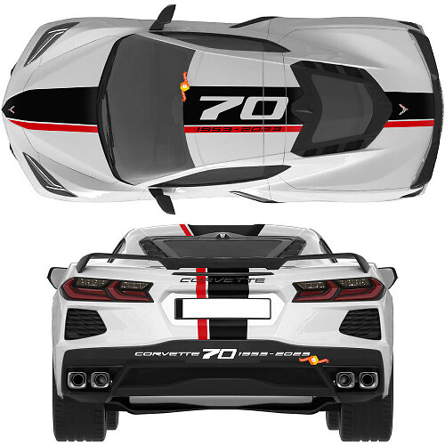 Chevrolet Corvette C8 Stingray Eray Z06-modellen Motorkapdak Achterstrepen Corvette dubbele sticker met volledige lengte Strepen
 1