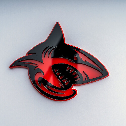 Shark Hellshark 3D Badge Spatbordembleem Zwart en Rood
