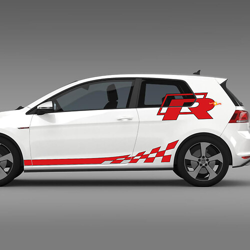 Geruite strepen R vinylstickers aan de zijkant voor Volkswagen Golf R GTI
