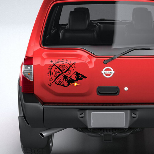 Achterste Nissan Xterra bergen en kompas graphics vinyl stickers stickers
