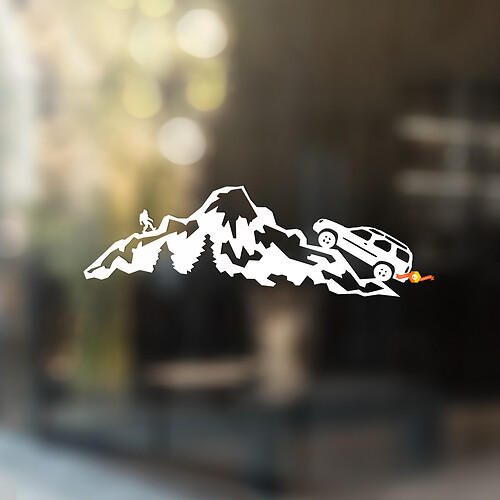 Venster Bigfoot Mountains Nissan Xterra bomen vensterafbeeldingen vinylstickers stickers
