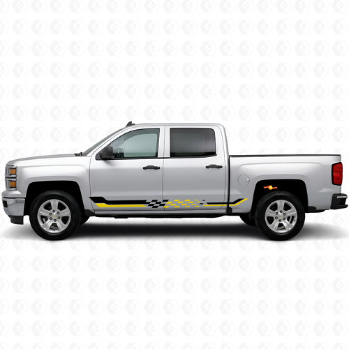 Geruite Racing Deur- en Rocker Panel Vinyl Strepen voor Chevrolet Silverado 1500 K2XX 2014-2019_1