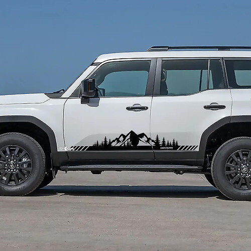 Toyota Land Cruiser zijdeuren bergen bomen landschap stijl stickers Vinyl Stickers afbeelding
