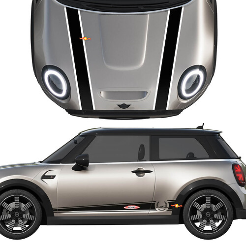 Mini John Cooper werkt AC Schnitzer Hood en Side Deuren Stripes Rally Sticker en Graphics Sticker
