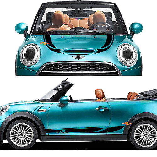 AC Schnitzer stijl motorkap en zijstrepen vinyl decal kit voor MINI Cooper