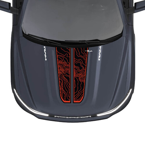 Hood Dual Stripes Topografische kaart voor Dodge RAM 1500 REV Vinyl Decals Stickers Graphics
