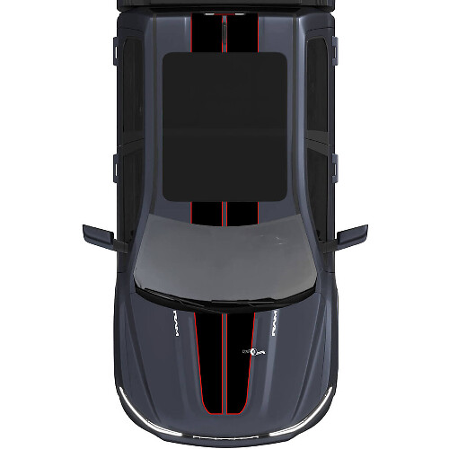 Motorkap en dak Dubbele Centrale Strepen voor Dodge RAM 1500 REV Vinylstickers Grafische 3
