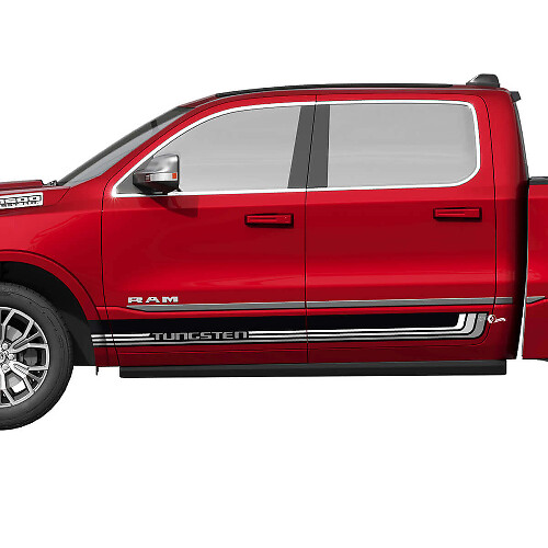 Tungsten Lettering Retro Strepen Zij Vinyl Decal Sticker voor RAM 1500 Tungsten