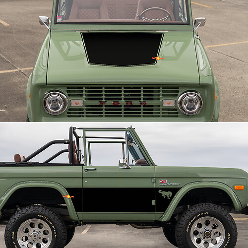 Retro zijdeuren en kapstickers wrap -stickers voor 1968 Ford Bronco
