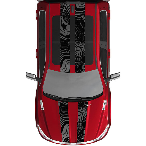 Topografische Kaart Stijl Dubbele Strepen Motorkap Dak Vinyl Decal Sticker voor RAM 1500 Tungsten