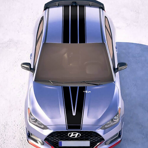 Kap en dak centrale v racestrepen vinylstickers sticker geschikt voor hyundai veloster
