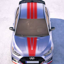 Kap en dak centrale v racestrepen vinylstickers sticker geschikt voor hyundai veloster
 2