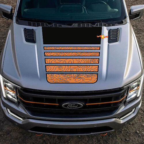 Topografische kaart motorkapstrepen vinylsticker voor Musclecar truck Tremor