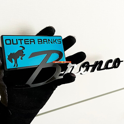 Bronco Outer Banks Spatbordemblemen Achterklepembleem 3D-embleem Blauw vs Zwart
