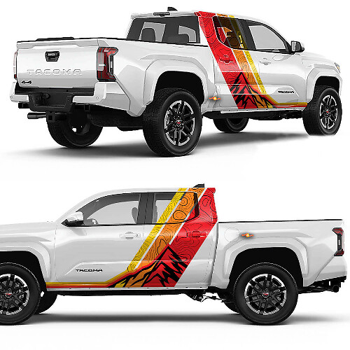 Retro Bergtopografische Zijstrepen Vinyl Decal Kit voor Toyota Tacoma