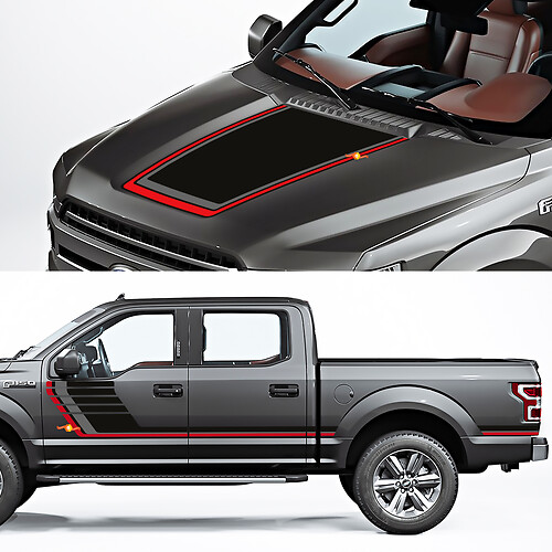 Zijrocker paneel en kapselrecal Graphic Fit to Ford F150 Raptor Roush -pakket 3 kleuren
