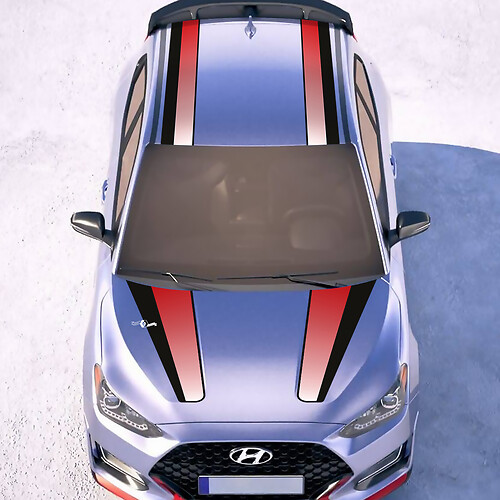 Kap en dak centrale gradiënt racestrepen vinylstickers sticker geschikt voor hyundai veloster
