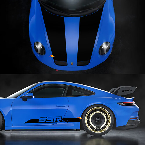 Porsche SSR GT Carrera -strepen - Zijkant en kapsticker
