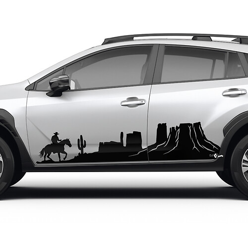 Zij deuren landschapsbergjes cowboy vinyl sticker - grafische sticker universele fit Suba
