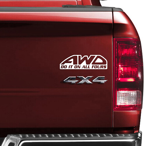 AWD Doe Het Op Alle Vieren Achterzijde Vinyl Sticker Set Voor Truck