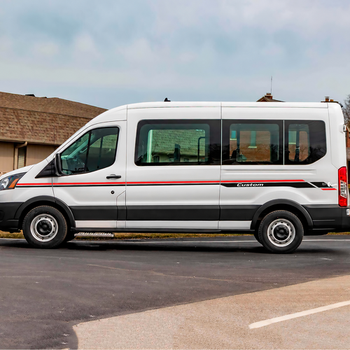 Custom Red Accent Line Stripe Pair — Vinylsticker (zijkant, deur) voor Ford Transit