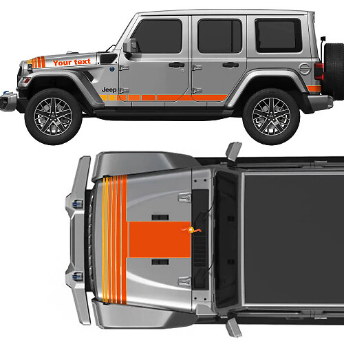 Vintage motorkap- en zijstrepen met op maat gemaakte tekst vinyl decals kit voor Jeep Wrangler