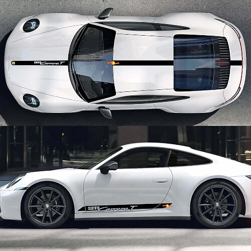 Lettering Strepen Motorkap Dak en Zijdezijn Vinyl Decal Kit Porsche 911 Carrera