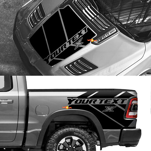 Aangepaste vinyl decal kit voor motorkap en achterzijstrepen voor Dodge Ram 1500 Rebel