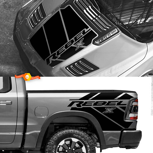 Kit voor kap en bed Dodge Ram 1500 Rebel X Vinyl Side Decal Truck Voertuig Graphic Pick -up
