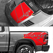 Aangepaste vinyl decal kit voor motorkap en achterzijstrepen voor Dodge Ram 1500 Rebel_3