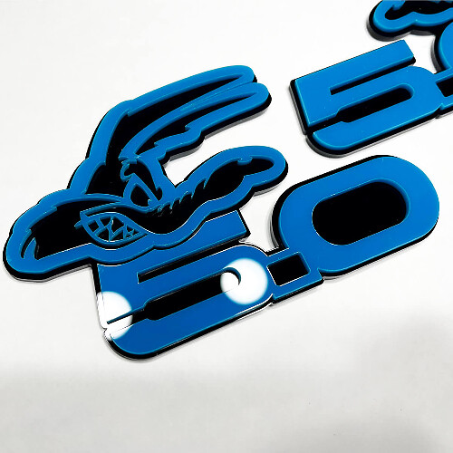 Coyote 5.0 Fender Badges Emblem 3d Badge Black vs Blue
