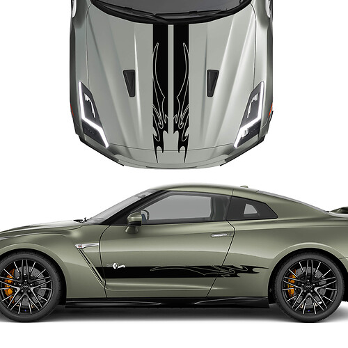 Kap en zijkanten dubbele tribale grafische strepen Decal kit voor Nissan GT-R
