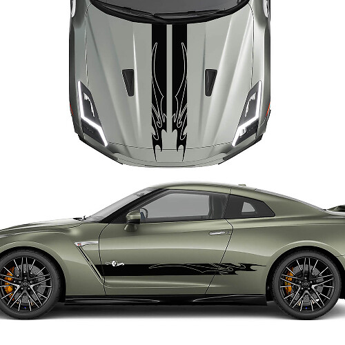 Kap en zijkanten dubbele tribale grafische strepen Decal kit voor Nissan GT-R
 1